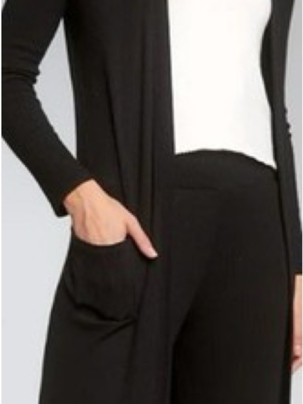 Long Open-Front Black Duster Cardigan - Picture 4 of 7